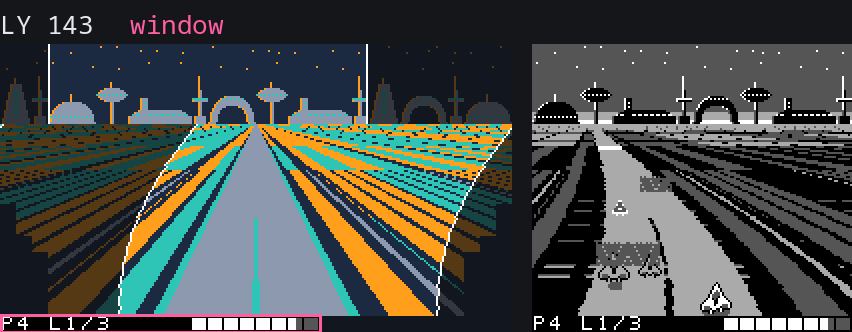 The frame being drawn top to bottom, with the slice of the tilemap each line reads